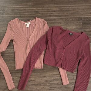 H&M Ribbed V-Neck Cardigans in Pink and Burgundy